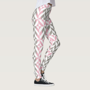 Pink Raspberry and Silver Geometric ZigZag Leggings