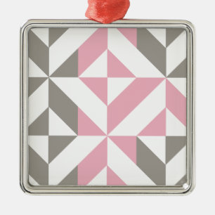 Pink Raspberry and Silver Geometric ZigZag Metal Ornament
