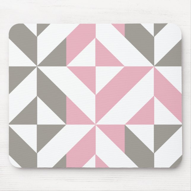 Pink Raspberry and Silver Geometric ZigZag Mouse Pad (Front)