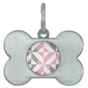 Pink Raspberry and Silver Geometric ZigZag Pet ID Tag