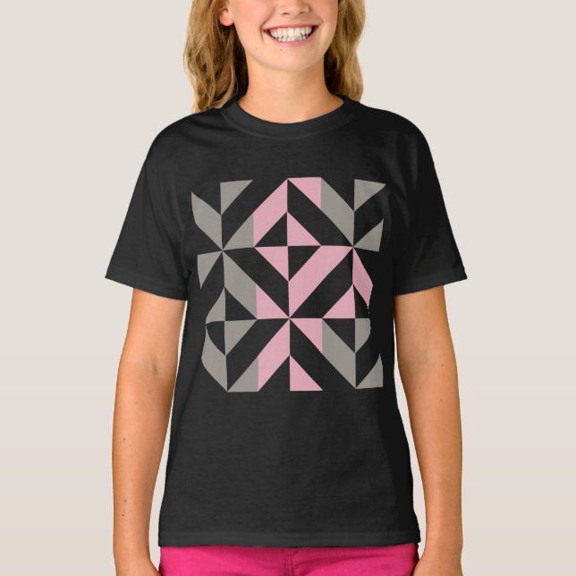 Pink Raspberry and Silver Geometric ZigZag T-Shirt (Front)