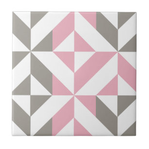 Pink Raspberry and Silver Geometric ZigZag Tile