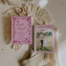 Pink Raspberry Drawn Floral Garden Photo Wedding