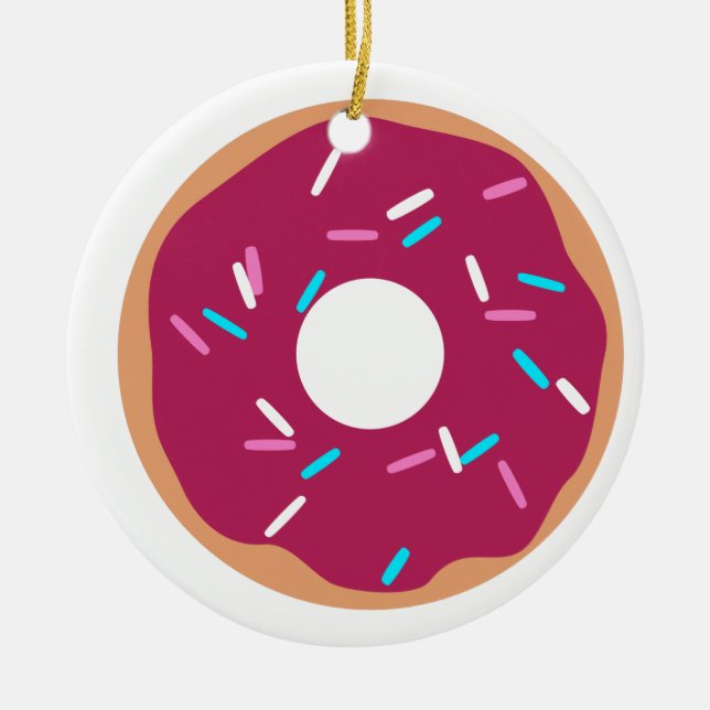 Pink Raspberry glazed doughnut Ceramic Ornament (Front)