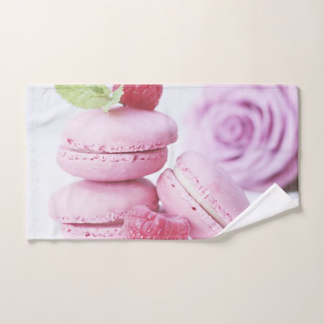 Pink Raspberry Macarons French Pastry Photo Bath Towel Set (Hand Towel)
