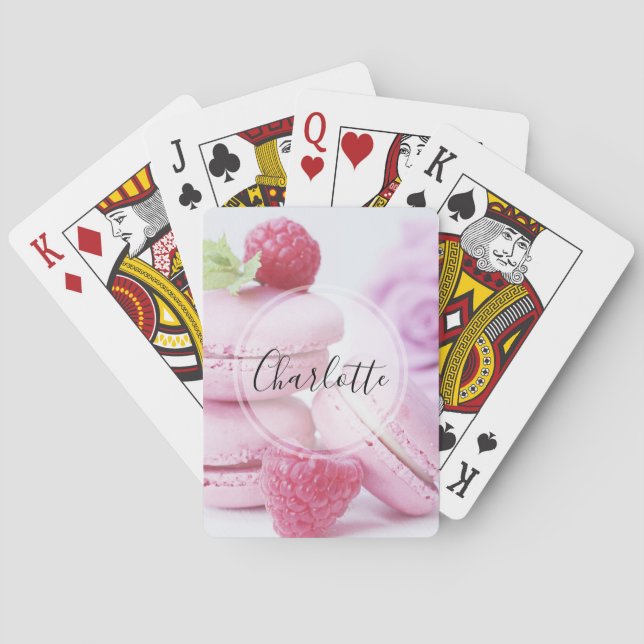 Pink Raspberry Macarons French Pastry Photo Playing Cards (Back)