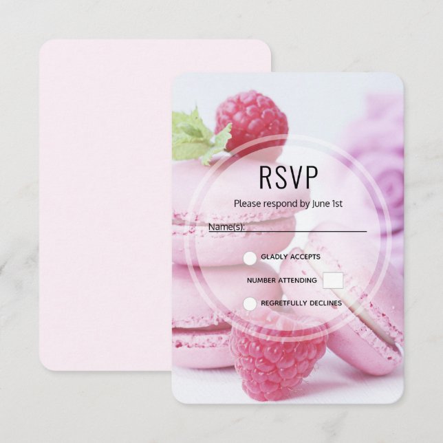 Pink Raspberry Macarons French Pastry Photo RSVP Card (Front/Back)