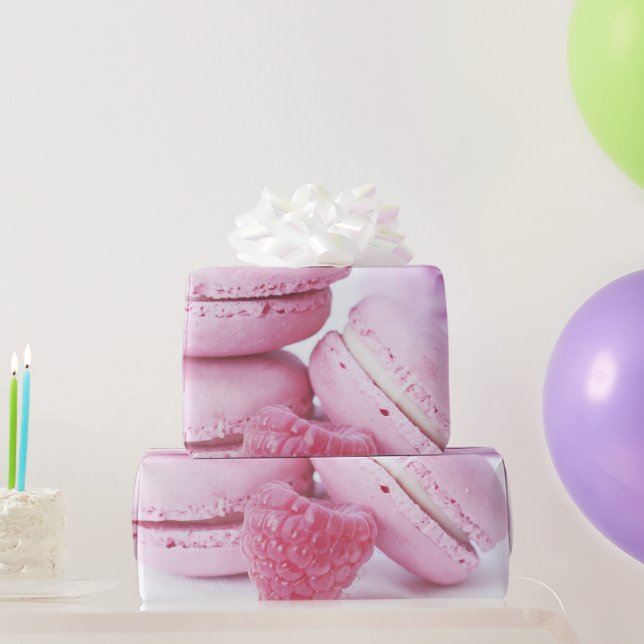 Pink Raspberry Macarons French Pastry Photo Wrapping Paper (Party Gifts)
