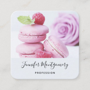 Pink Raspberry Macarons French Pastry Square Business Card