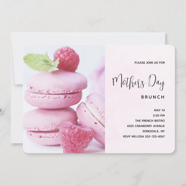 Pink Raspberry Macarons Mother's Day Brunch Invitation (Front)