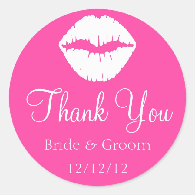 Pink Raspberry Sherbet and White Lips Thank You Classic Round Sticker (Front)