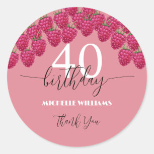 Pink Raspberry Watercolor Art Calligraphy Birthday Classic Round Sticker