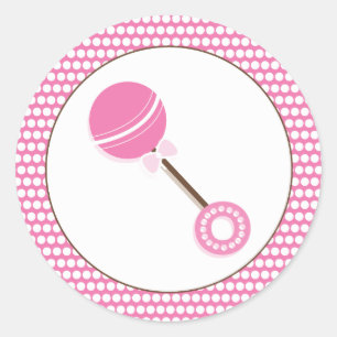 Pink Rattle   Baby Shower Favour Sticker