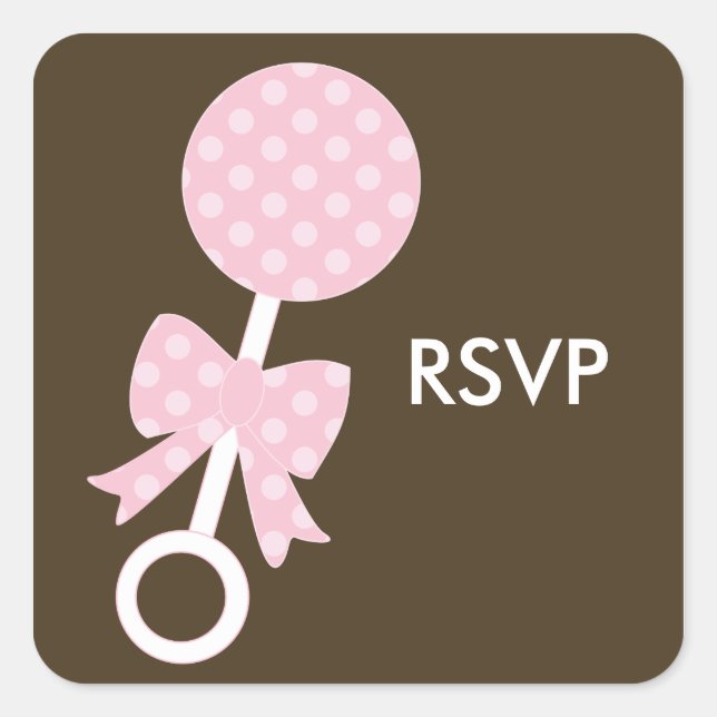 Pink Rattle Girl Baby Shower Square Sticker (Front)