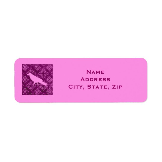 Pink raven on pink and purple damask personalized (Front)