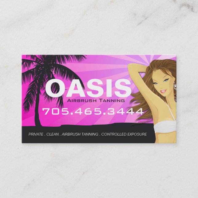 Pink Rays Airbrush Tanning Salon Business Card (Front)