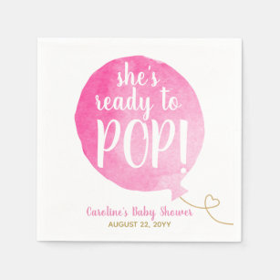 Pink Ready to Pop Balloon Baby Girl Shower Napkin