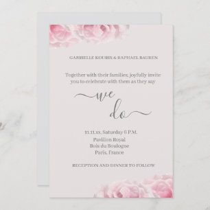 Pink Real Roses Flower Grey Elegant We Do Wedding Invitation