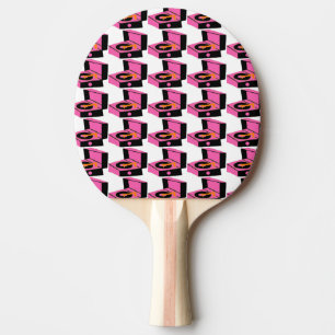 Pink Record Player Houndstooth Ping Pong Paddle