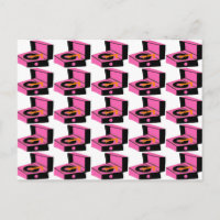 Pink Record Player Houndstooth Postcard