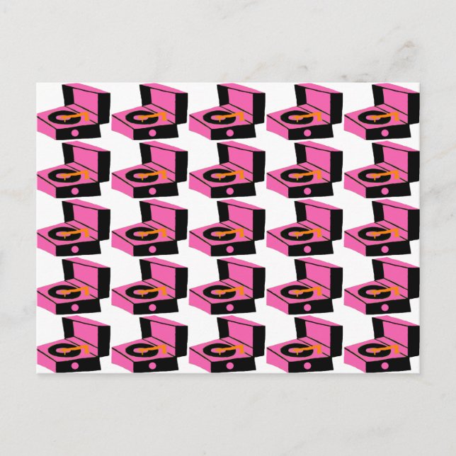 Pink Record Player Houndstooth Postcard (Front)