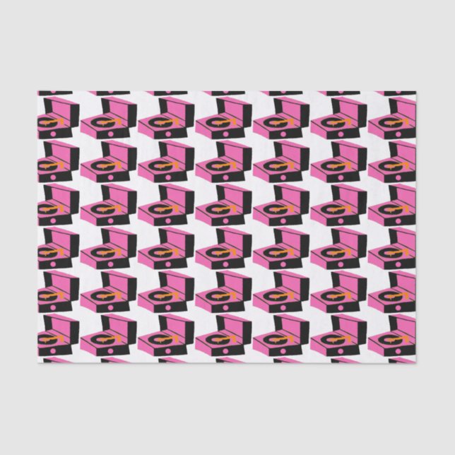 Pink Record Player Houndstooth Tissue Paper (Front)