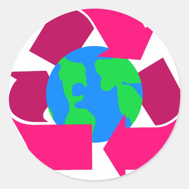 pink recycle symbol classic round sticker (Front)