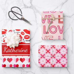 Pink Red Add Name Monogram Be My Valentine XO Love Wrapping Paper Sheet