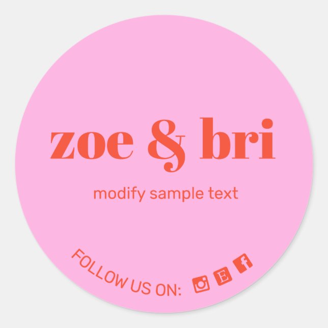 Pink Red  Add Your Logo Social Media Classic Round Sticker (Front)