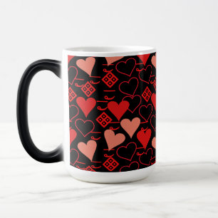 Pink, Red and Black Valentine Heart Pattern Magic Mug