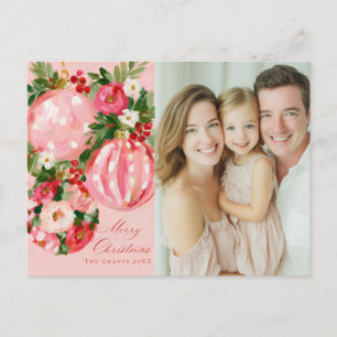 Pink, Red and Cream Bright Floral Christmas Design Holiday Postcard