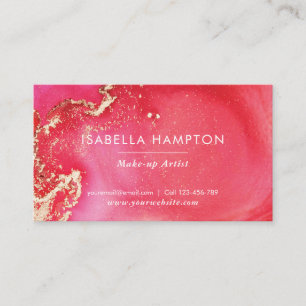 Pink, red and gold watercolor ink business card
