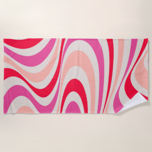Pink, red and grey abstract retro swirl design beach towel
