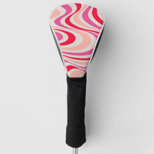 Pink, red and grey abstract retro swirl design golf head cover