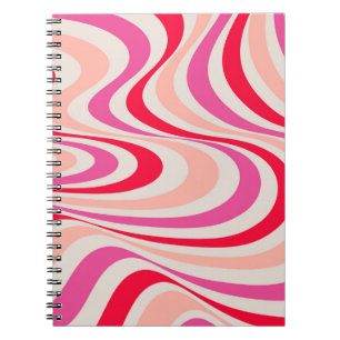 Pink, red and grey abstract retro swirl design notebook
