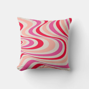 Pink, red and grey abstract retro swirl design throw pillow