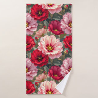 Pink, red and mauve flowers bath towel