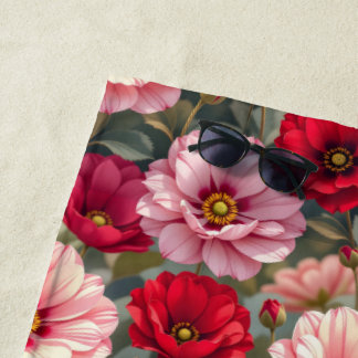 Pink, red and mauve flowers beach towel