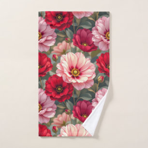 Pink, red and mauve flowers hand towel