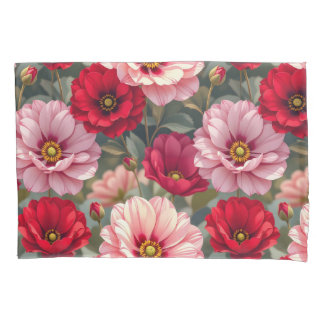 Pink, red and mauve flowers pillowcase