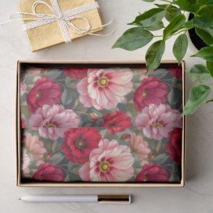Pink, red and mauve flowers tissue paper