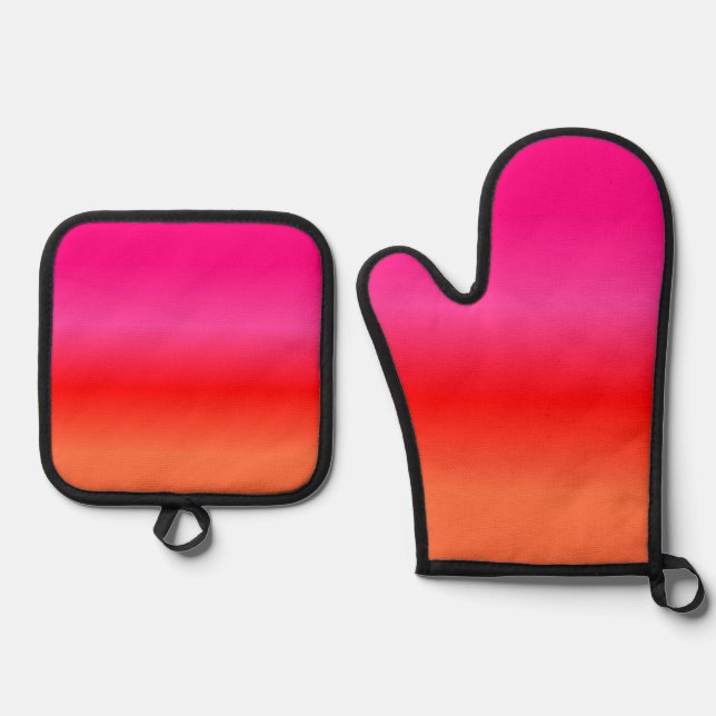 Pink,  Red and Orange Gradient  Oven Mitt & Pot Holder Set (Front)