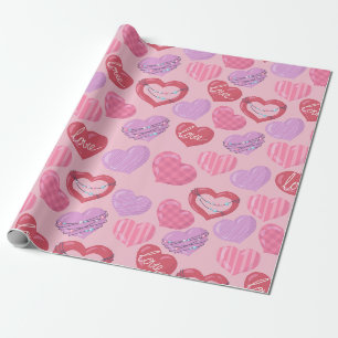 Pink, Red and Purple Love Hearts   Wrapping Paper