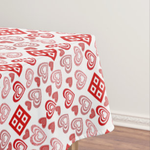 Pink, Red and White Valentine Heart Pattern Tablecloth