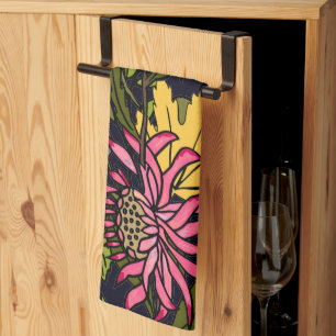 Pink red and yellow aster flower chalkboard kitchen towel