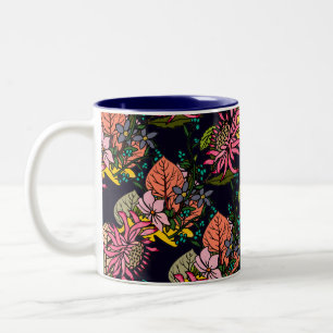 Pink red and yellow aster flower chalkboard Two-Tone coffee mug