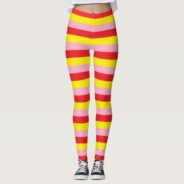 Pink, Red and Yellow Stripes Leggings (Front)