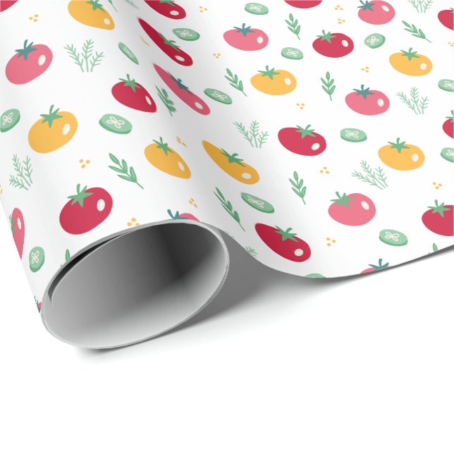 Pink Red and Yellow Tomato Pattern Wrapping Paper (Roll Corner)