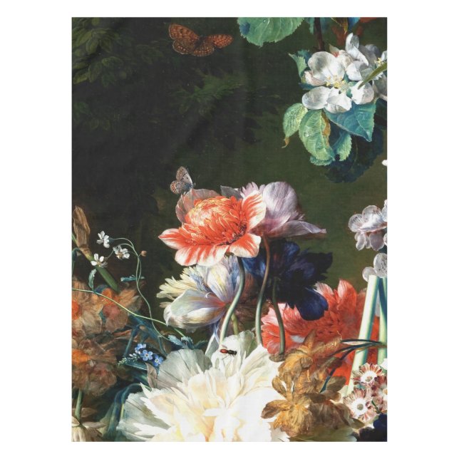PINK RED ANEMONES WHITE FLOWERS,BUTTERFLY IN BLACK TABLECLOTH (Front)