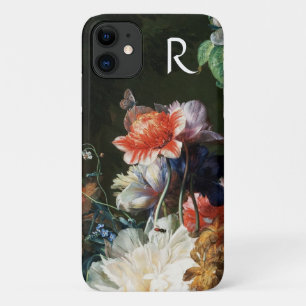 PINK RED ANEMONES WHITE FLOWERS,BUTTERFLY MONOGRAM iPhone 11 CASE